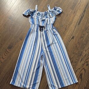 NWT Blue Striped Young Adult Jumpsuit by Knitworks (size 16)